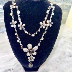 Double strand crystal necklace in black and clear crystals